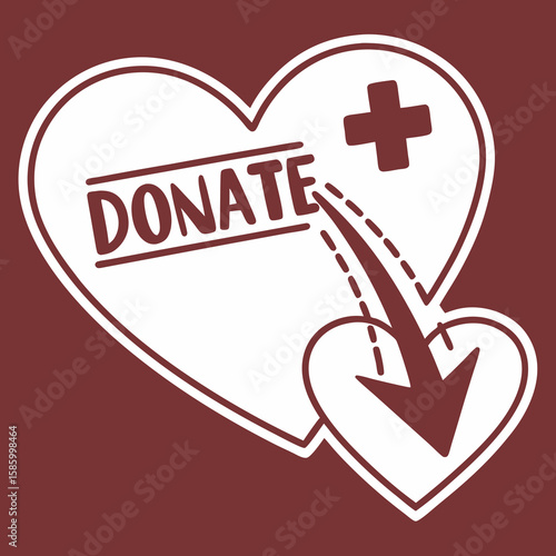 Heart-Shaped Donation Icon Emphasizing Medical Support and Giving with an Arrow