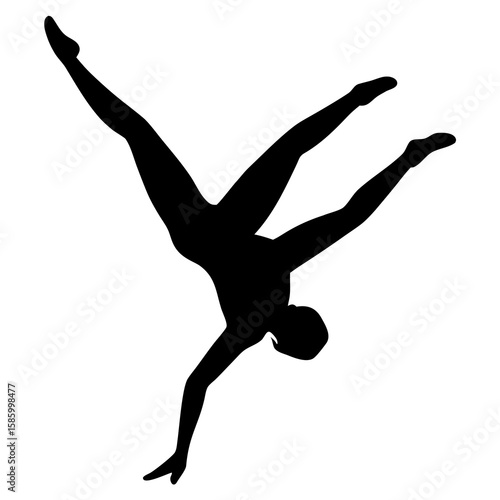 Black silhouette of gymnast performing aerial maneuver