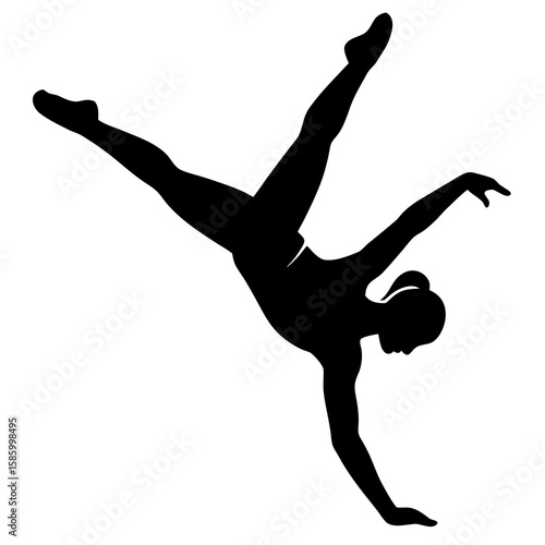 Black silhouette of gymnast performing mid air white