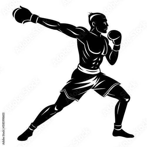 Boxer throwing jab punch boxing silhouette