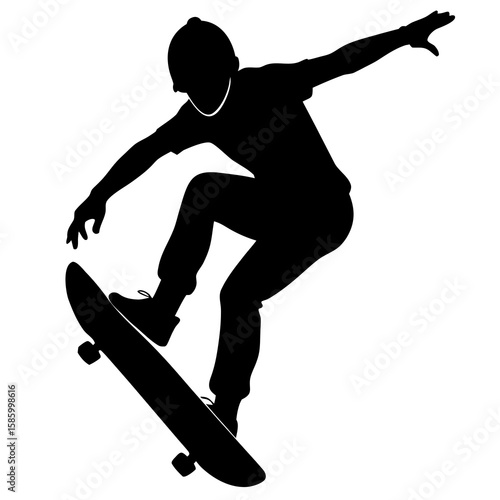 Black silhouette skateboarder performing aerial trick
