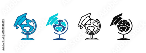 Earth Globe Icon Set With Multiple Styles. Vector Illustration