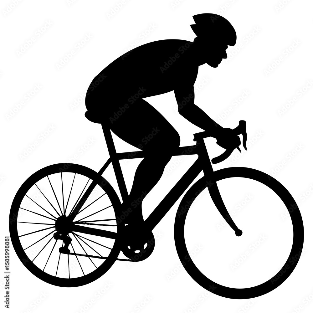 Fototapeta premium Cyclist riding road bike side view silhouette cycling