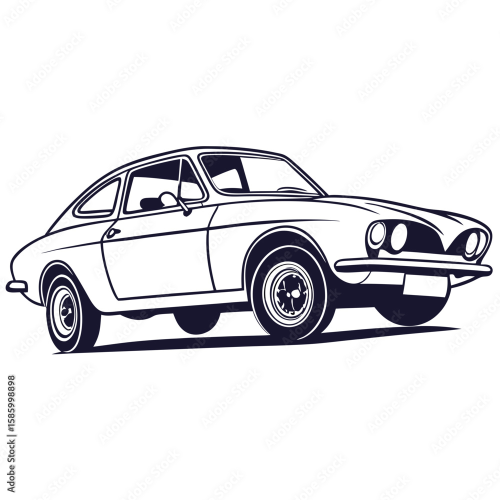 Obraz premium Vintage classic car illustration showcasing timeless automotive design with streamlined features and elegant curves perfect for nostalgic themes and
