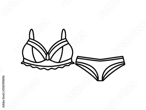 Simple line drawing of a bra and panty set isolated on white background
