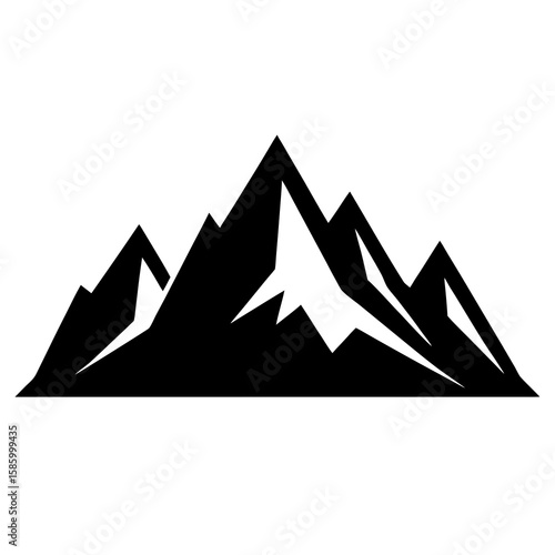Jagged mountain peaks black silhouette white