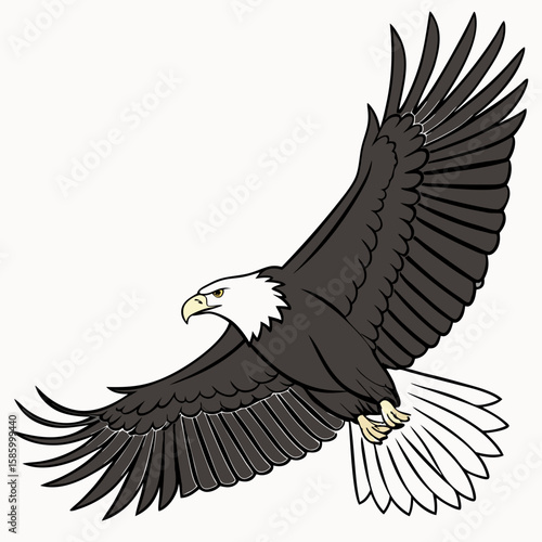 Majestic Bald Eagle in Flight with Outstretched Wings Showcasing Power and Grace against a Minimalist White Background
