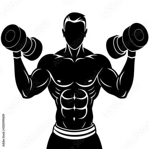 Muscular man lifting dumbbells bodybuilder fitness