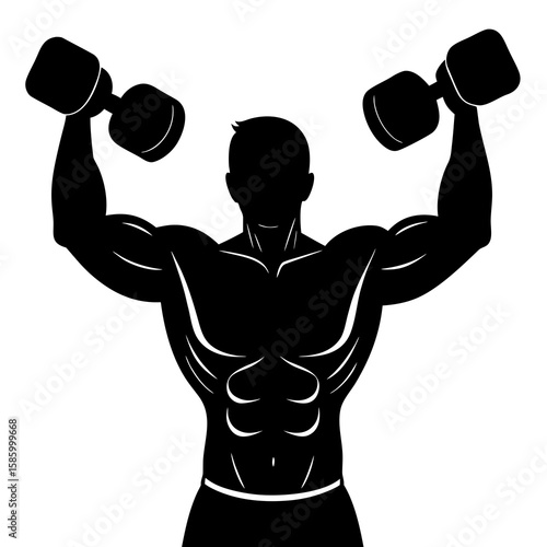 Muscular man lifting dumbbells silhouette bodybuilder