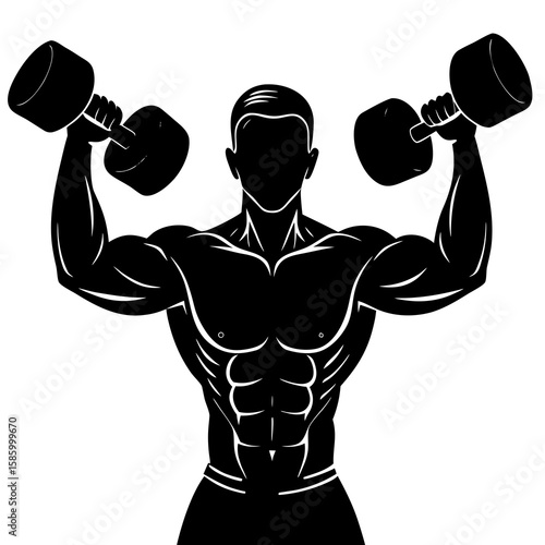 Muscular man lifting dumbbells silhouette