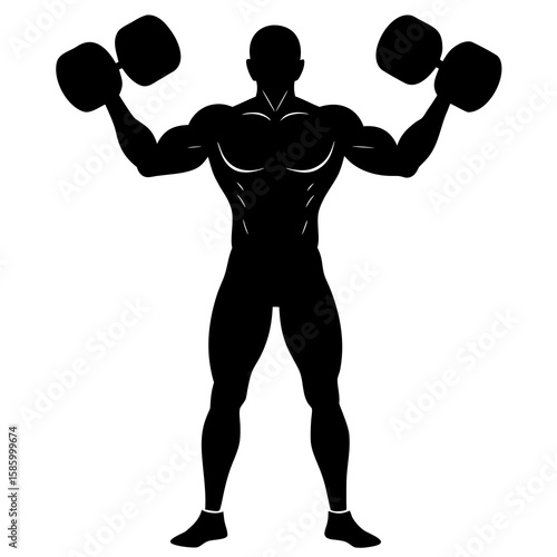 Muscular man lifting dumbbells silhouette