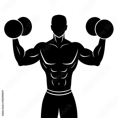 Muscular man lifting dumbbells silhouette