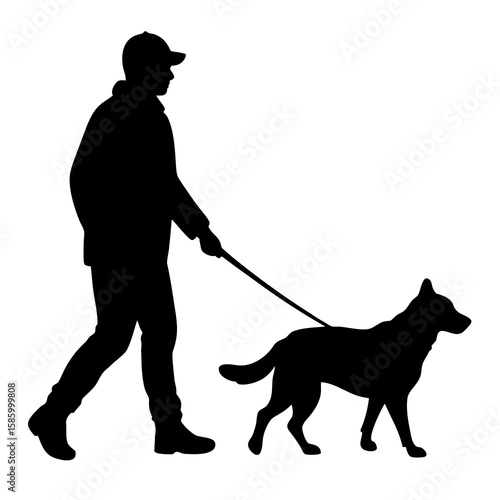 Person walking dog leash held silhouette