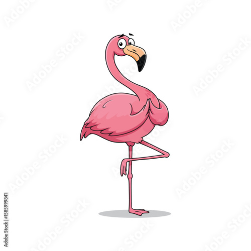 Surprised Cartoon Flamingo Standing on One Leg - Humorous Bird Clipart