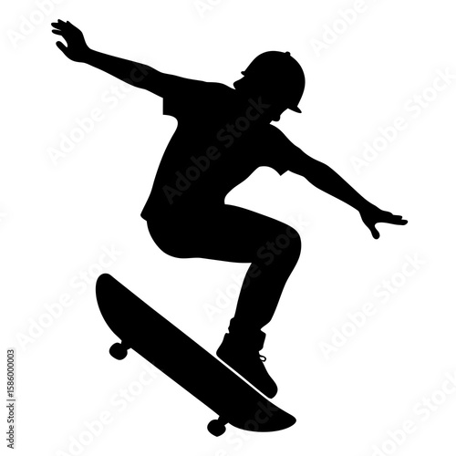 Skateboarder performing aerial trick skateboarding