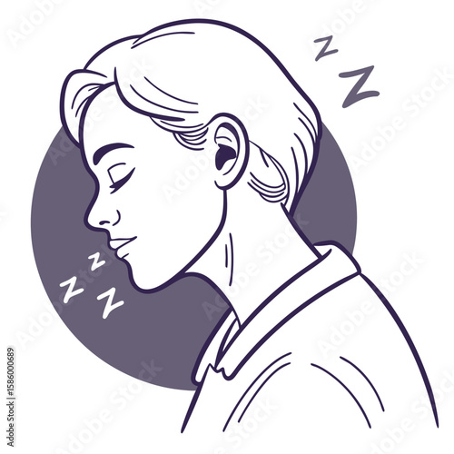 Minimalist Illustration of a Woman in Sleep Mode with Relaxed Expression and Sleeping Z's Capturing Restful Night Sleep