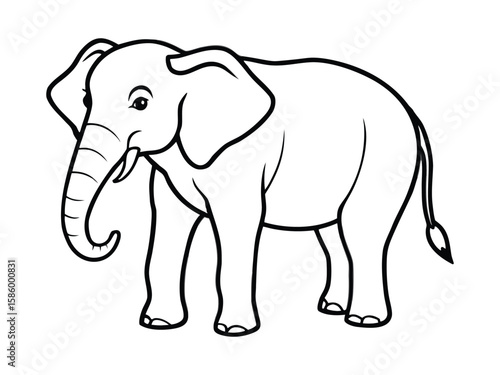 A simple line drawing of an elephant with thick black outlines isolated on white background
