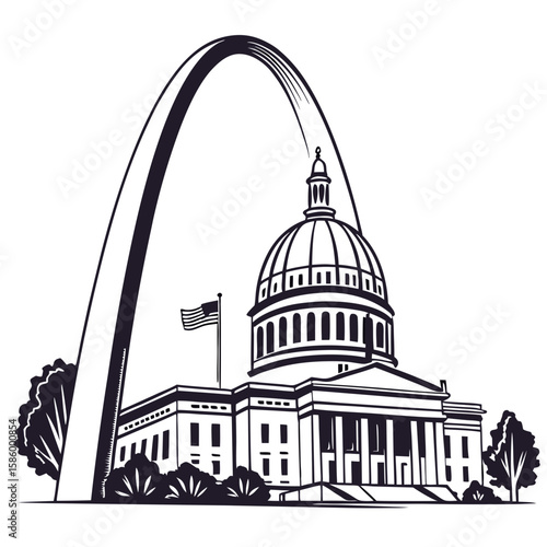 Stylized Line Art Illustration of the Arch and the Capitol Building Representing St. Louis Missouri with the Gateway Arch and United States Capitol