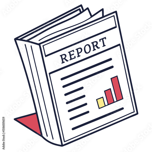 illustration of a professional business report document showcasing data analysis with bar charts and textual information for corporate presentation