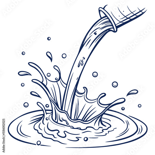 Dynamic water splash illustration capturing the motion and energy of liquid pouring into a pool with lively droplets and ripples