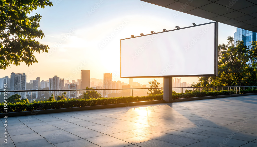 Obraz premium Blank Billboard in Urban City at Sunset