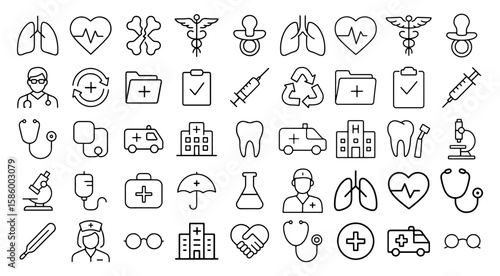 Collection of various medical related line icons
