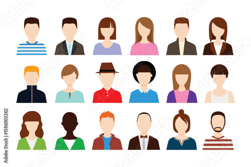 Illustrated Diversity: A collection of diverse avatars representing various people, capturing individuality and community. A versatile graphic resource for social media, and presentations.