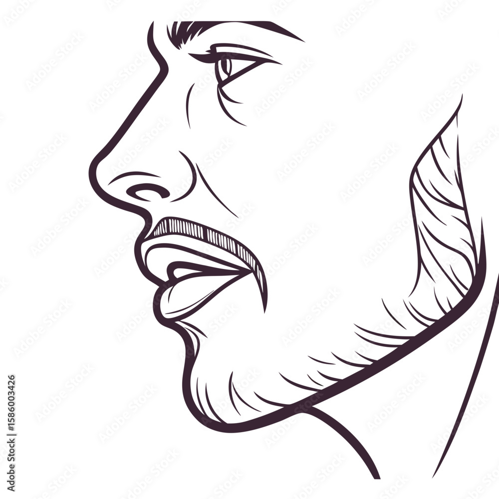 Minimalist Line Drawing of a Man's Side Profile with Detailed Facial Features and Expression Minimalist Line Drawing of a Man's Side Profile with Detailed Facial Features and Expression