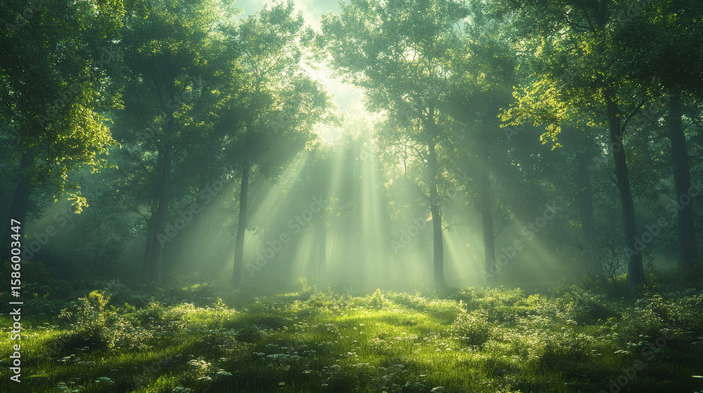 Serene Woodland Area with Ferns and Gentle Breeze Serene Woodland Area with Ferns and Gentle Breeze
