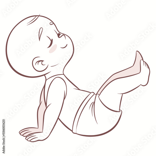 Minimalist Line Drawing of a Relaxed Baby Sitting Back with Legs Elevated in Relaxed Posture showcasing innocence and calmness in simple artistic
