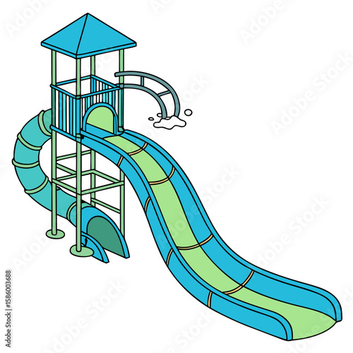 Colorful Playground Water Slide Structure Designed for Children's Recreation and Outdoor Fun Activities with Multiple Slides and Climbing Features