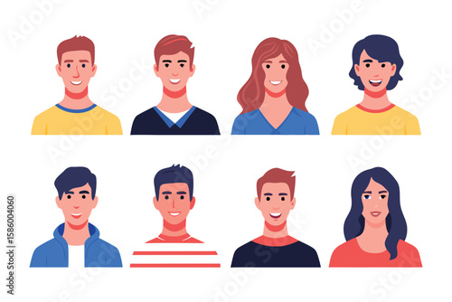 Portrait Collection: A captivating compilation of diverse faces, each representing unique expressions and styles, showcasing individuality and personality in a modern artistic illustration.