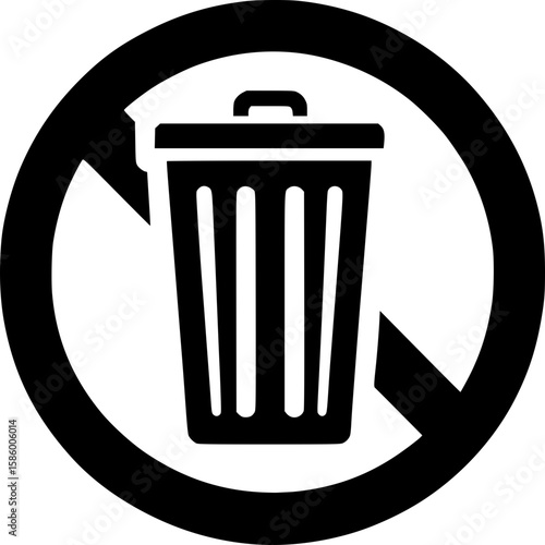 Recycling Bin Icon: A minimalist, high-contrast image of a recycling bin with a prohibition symbol, suggesting waste management and environmental protection.