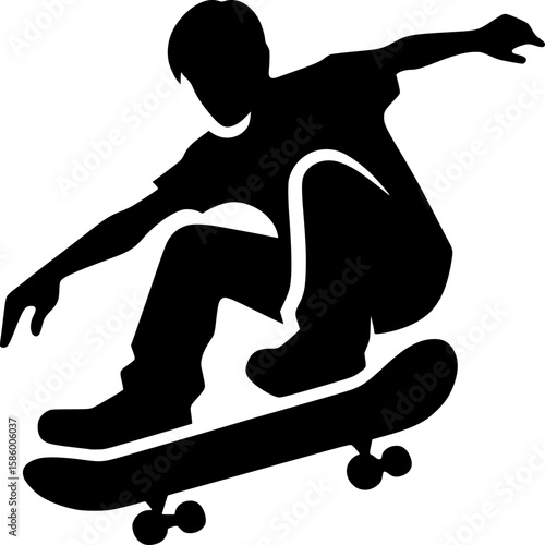 Skateboarder in Action: A striking silhouette of a skateboarder executing a dynamic trick against a clean background. Capturing the energy of action sports, the image highlights skill, movement.