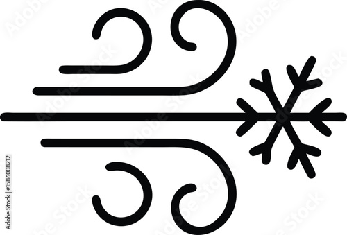 Simple flat icon of wind with snowflake end for winter weather forecast