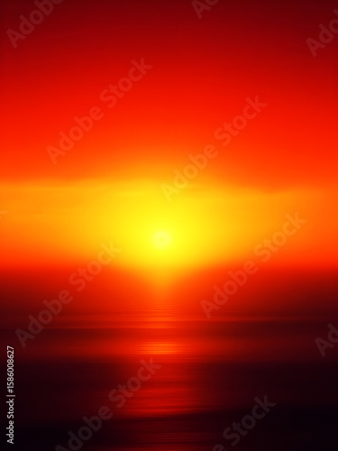 Dramatic red and orange sunset over the calm sea with vibrant reflections