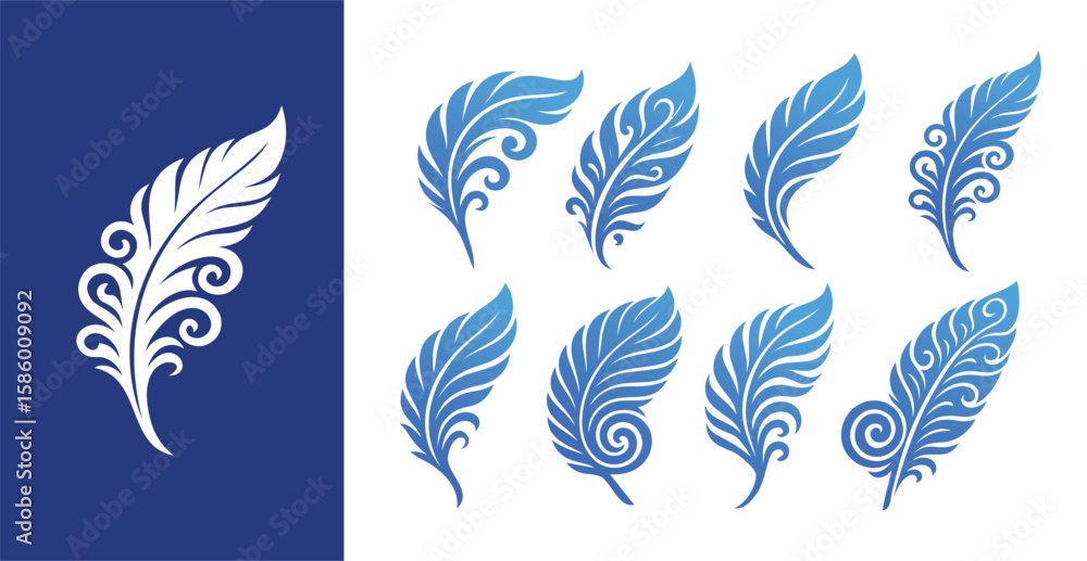 Obraz premium Elegant Feather Logo Set – Decorative Quill Icons for Branding and Design