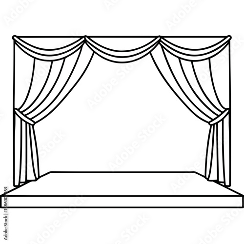 Stage with open curtain outline icon for theatrical performances  