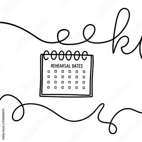 Icon calendar with rehearsal dates and decorative lines in monochrome  