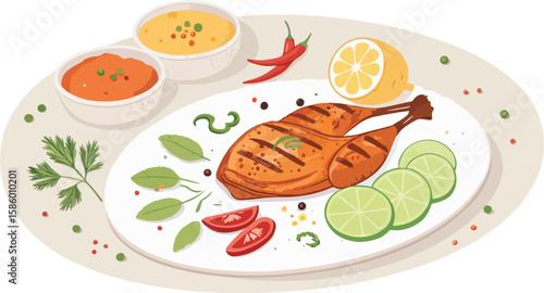 Chicken Tandoori vector design isolated in white background, Tandoori Chicken logo and icon design