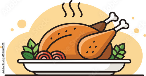 Chicken Tandoori icon design, Grill Chicken vector design, Chicken Tandoori logo design