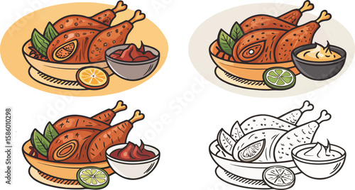 Set of Chicken Tandoori vector design, Chicken Tandoori logo and icon vector design, Chicken Tandoori vector design