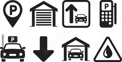 Parking symbols car garage directional arrows fuel warning vector