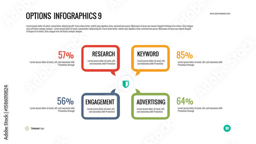 Options Infographics: Visualize data points, research findings, and marketing strategies with percentages in speech bubbles