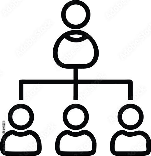 Simple hierarchical structure with three subordinates in bold outline style vector