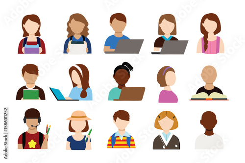 People avatar collection: A diverse compilation of vibrant people avatar, each illustration radiates unique essence in this collection. Capturing a sense of community and shared humanity.
