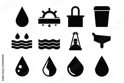 Clean Water and Conservation Icon Design Set
