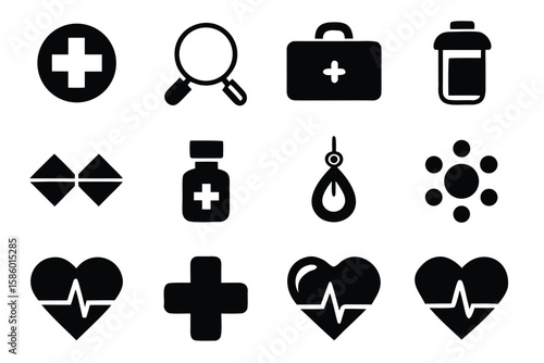 Medical Care Icon Set on White Background