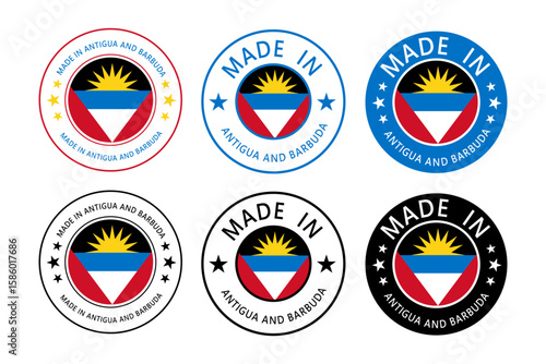 Free Download Antigua and Barbuda Made in Stamps set in circle with flag Vector template on white background - GFXLoad