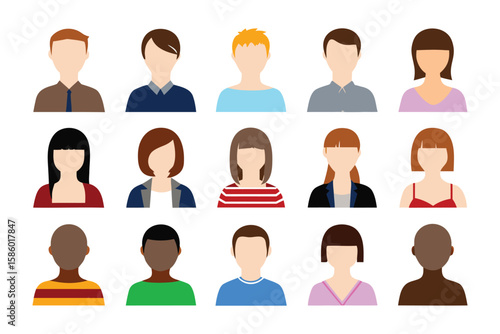 Digital Avatar Icons: A mosaic of diverse digital avatar icons, rendered in a clean, flat design. These symbolic representations capture the essence of individuality and diversity.
